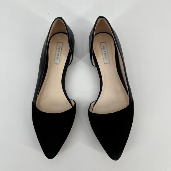 Cole Haan d’Orsay Flat Womens 6.5B Black Suede Leather Pointed Toe Slip On Shoes - Picture 3 of 9